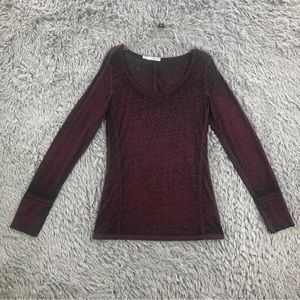 Maurices Top Womens Medium Long Sleeve Embellished Burnout Shirt Red Black